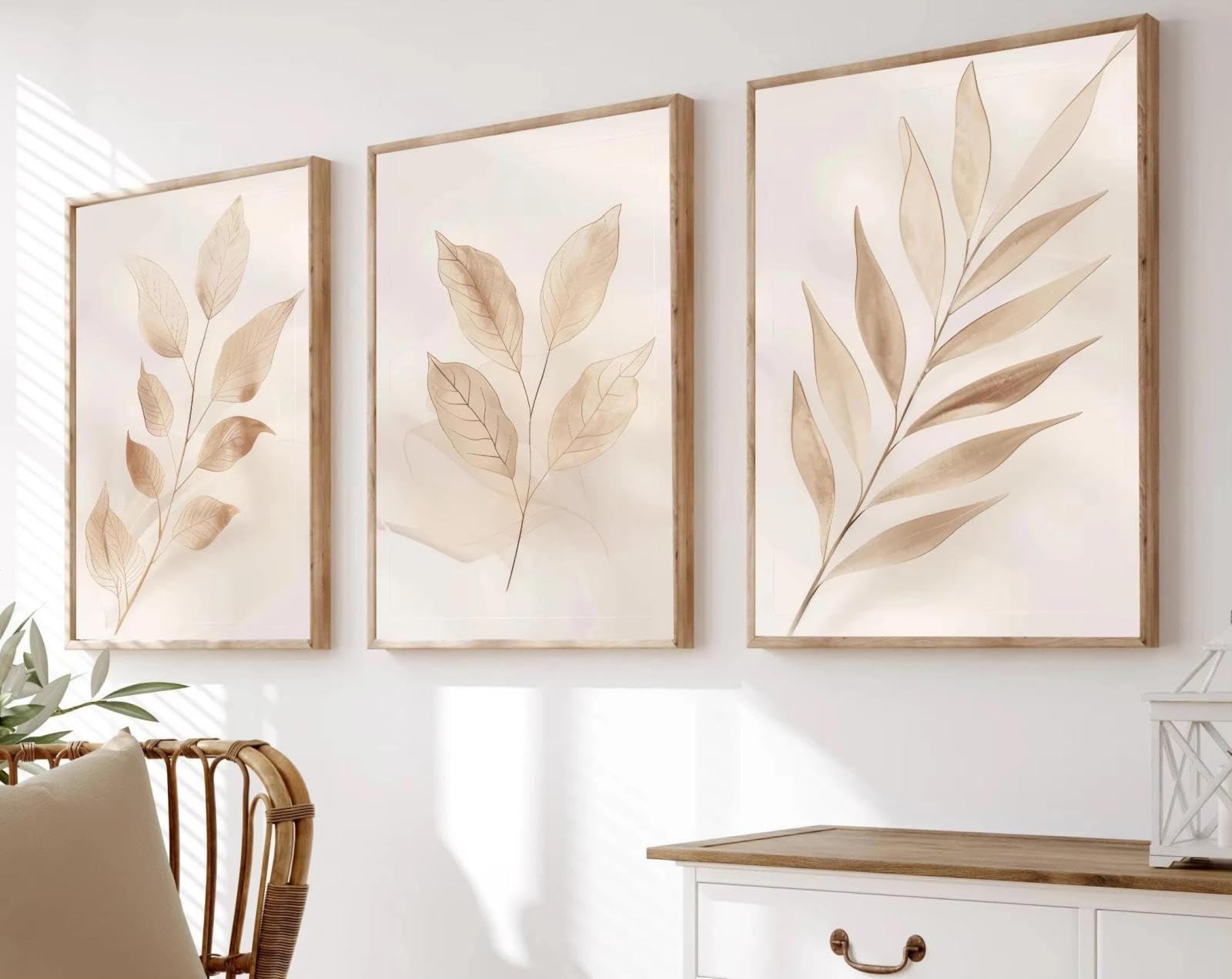 Baibexing Beige Botanical Neutral Leaf Minimalism Boho Poster Prints Canvas Painting Wall Art Picture Living Room Decor 50X70Cmx3Pcs Unframed