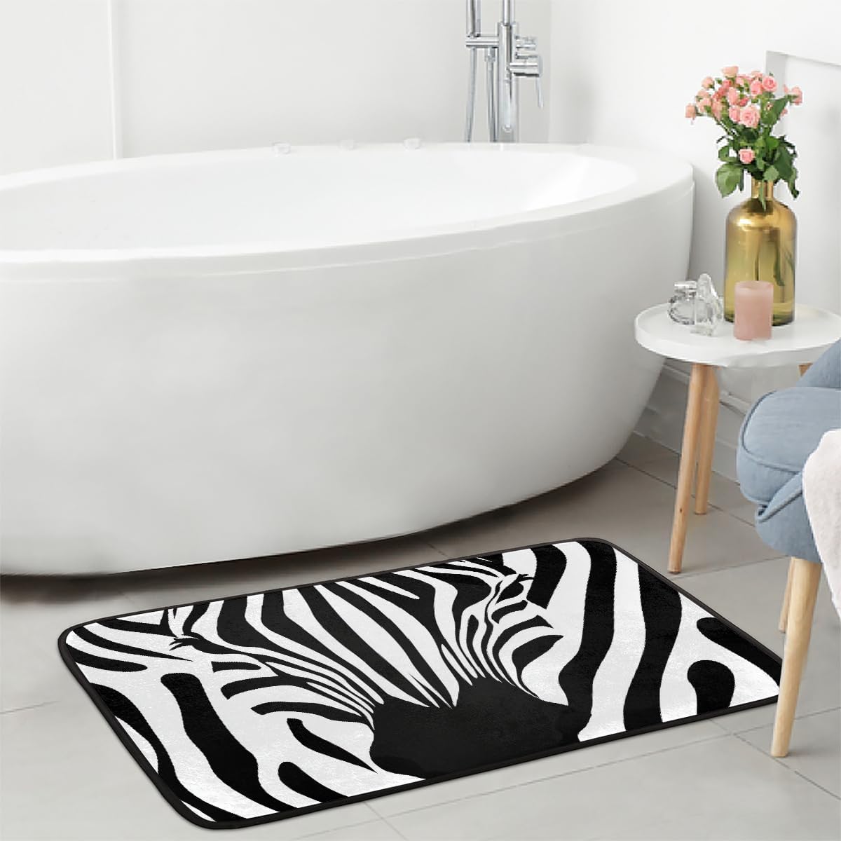 Black White Zebra Print Kitchen Rug Mats Anti Fatigue, Non Slip Doormat Comfort Standing Mat for Indoor Entryway Bedroom Garage Floor 39"x 20"