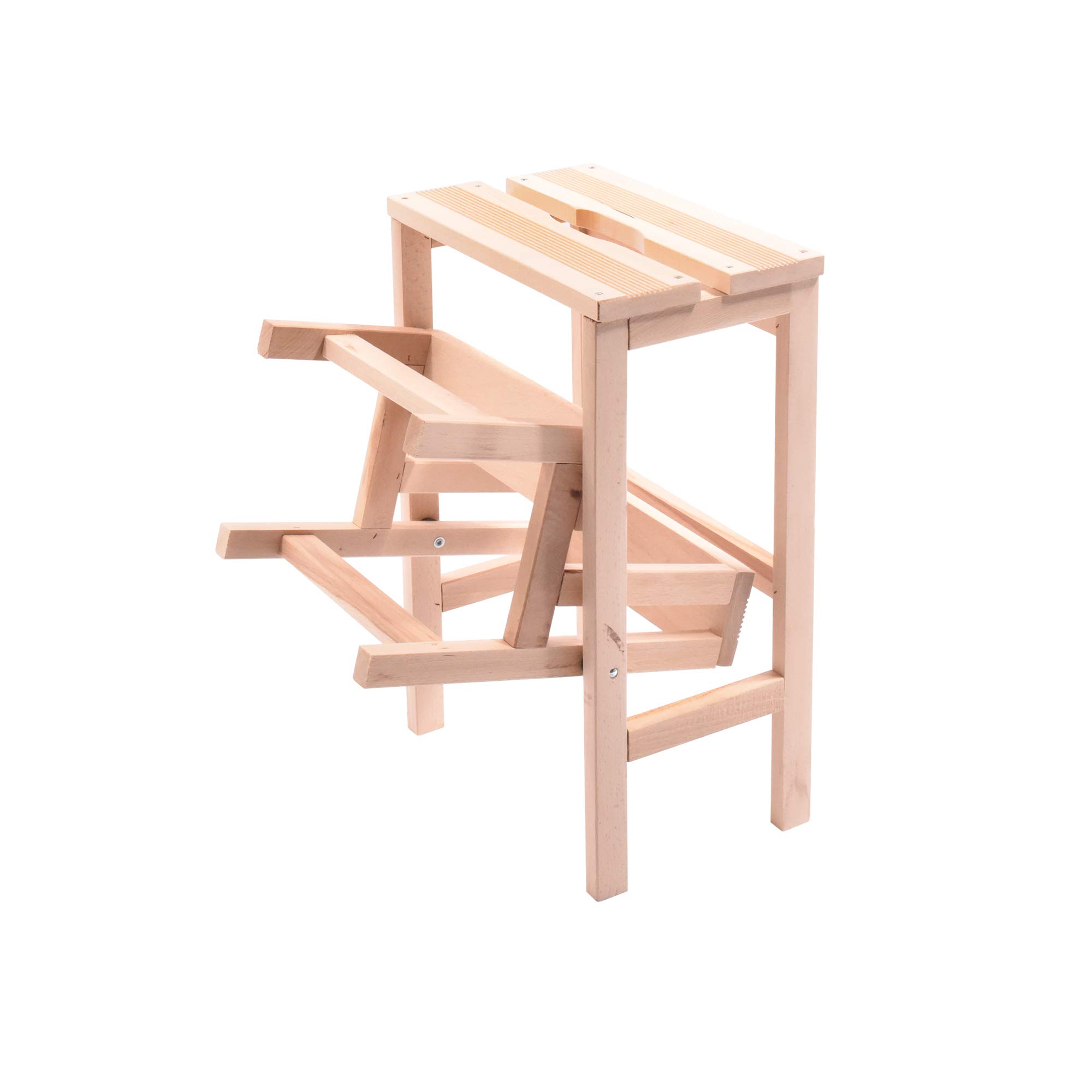 Scaletta In Legno Naturale 3 Gradini - Pieghevole, 38x58x64.5cm Aperta, Leggera E Pratica - Foto 8