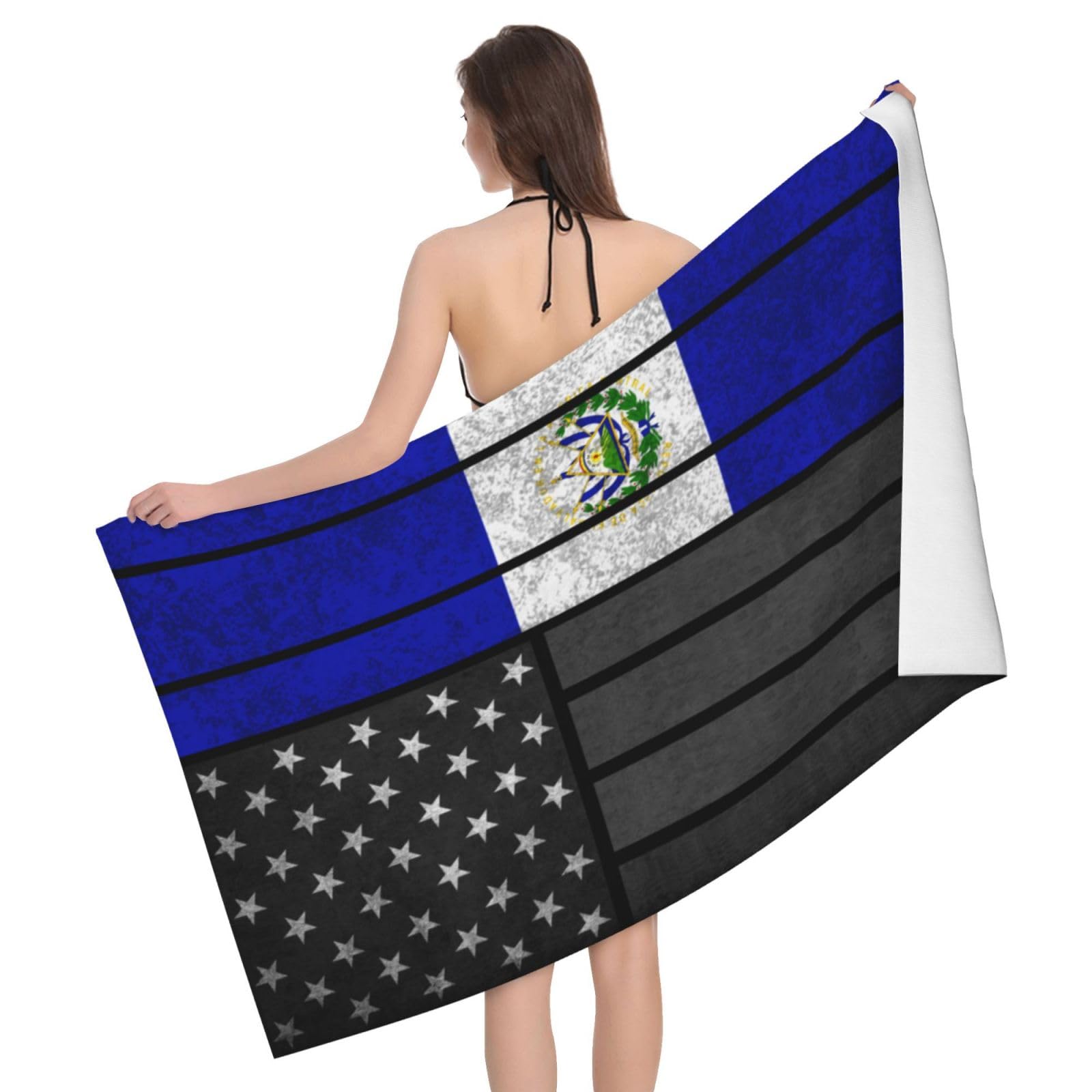 HLBSDM Microfiber Vintage El Salvador and America Flag Beach Towel Quick Dry Soft Sand Free Beach Towels for Pool Swim Beach Lightweight Thin Towels