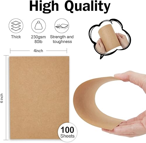 Miniatura 2 de Goefun - Tarjetas en blanco de 4 x 6 pulgadas, cartulina marrón para manualidades, paquete de 100 tarjetas de índice sin rayas de 80 libras para