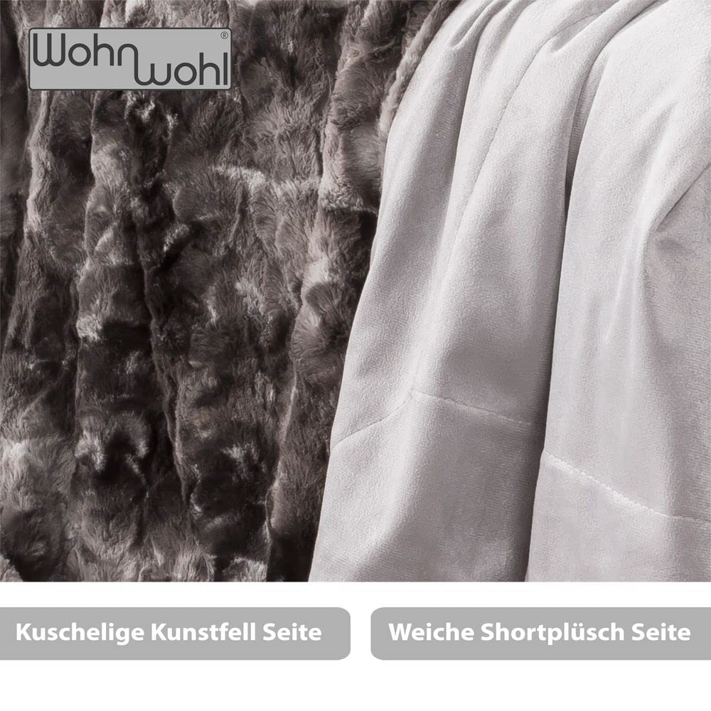 Flauschige Kuscheldecke in Nerzfelloptik (130 x 170 cm) • Weiche Mikrofaser Wohndecke • Pflegeleichte Sofadecke, Tagesdecke, Wohnzimmerdecke • Kunstfelldecke für Bett & Sofa (Grau)