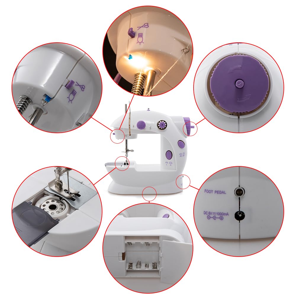 Mini máquina de coser portátil para principiantes, adultos, manualidades eléctricas, máquina de reparación, máquinas de coser eléctricas overlock para coser sedas, mezclilla, lana, cuero 3