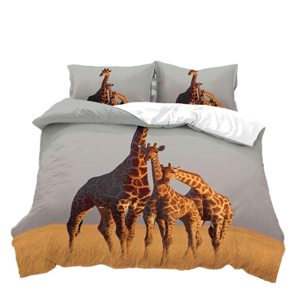 Loussiesd Boys Multicoloured 17 3D Giraffe Duvet Cover Set Single For Kids Safari Wild Animals Bedding Set Exotic African Wildlife Print Comforter Cover Lifelike Grey Bedspread Cover Microfiber Quilt Cover Zipper 2 Pcs