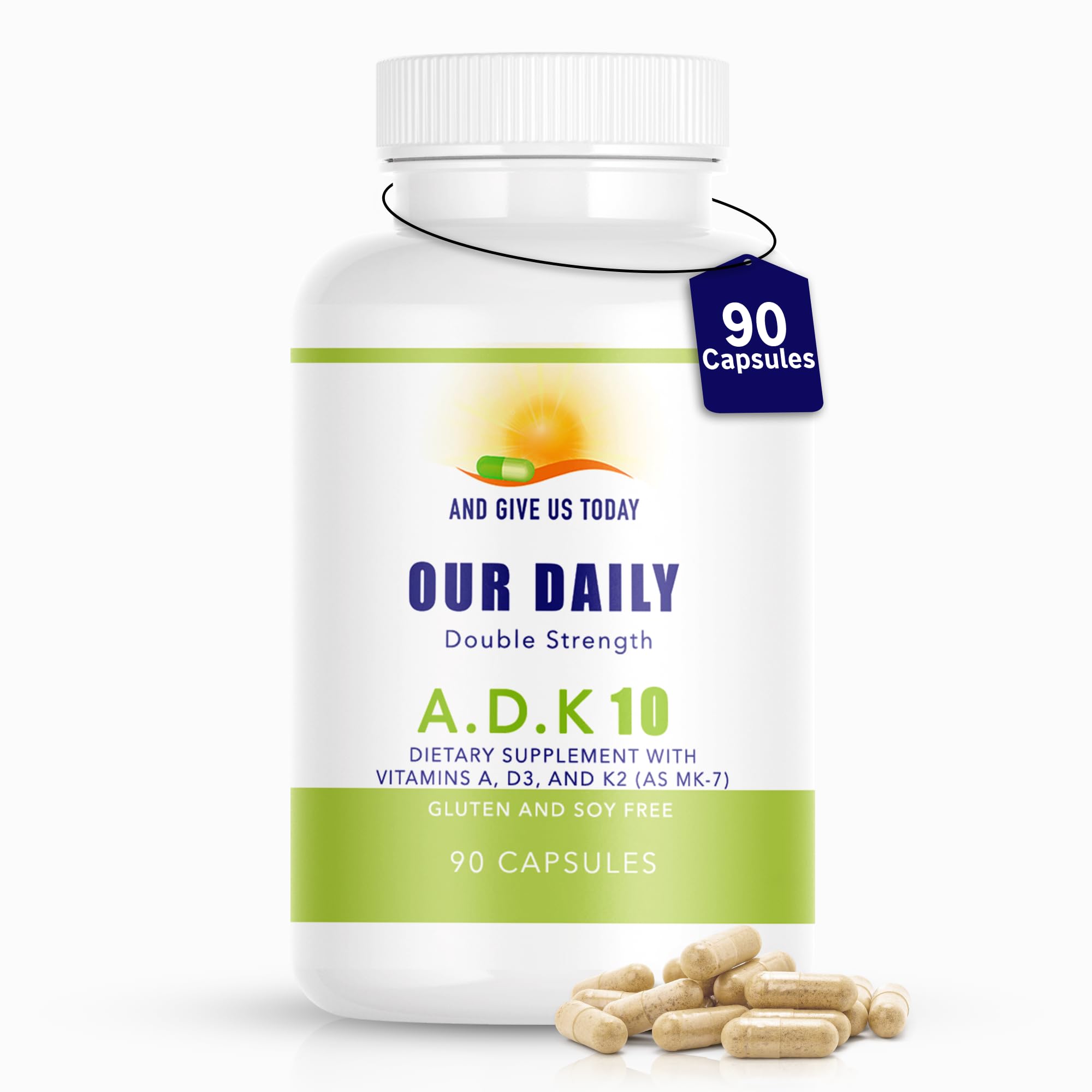 Daily Vites ADK 10 Διπλή Δύναμη (10.000 eu) Βιταμίνες A1, D3 & K2 (ως MK7) - Φυσικός Φόρμουλα Οστού & ανοσοποιητικού Συστήματος Συμπλήρωμα Υποστήριξης - Χωρίς γλουτένη, Μη ΓΤΟ - 90 Χορτοφαγικές Κάψουλες