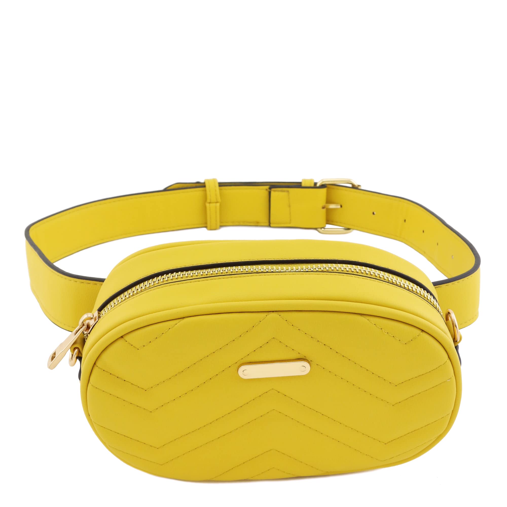 FashionPuzzle Quilted Small Versatile Purse Fanny Pack Waist Bag Crossbody (Yellow)