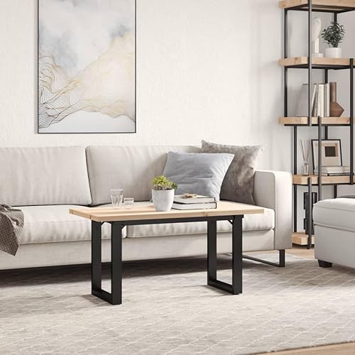 Miniatura 3 de Solid Wood Pine Coffee Table with O-Frame Steel Base 39.4x19.7x17.9 Inches Rustic Modern Design for Living Room and Small Spaces