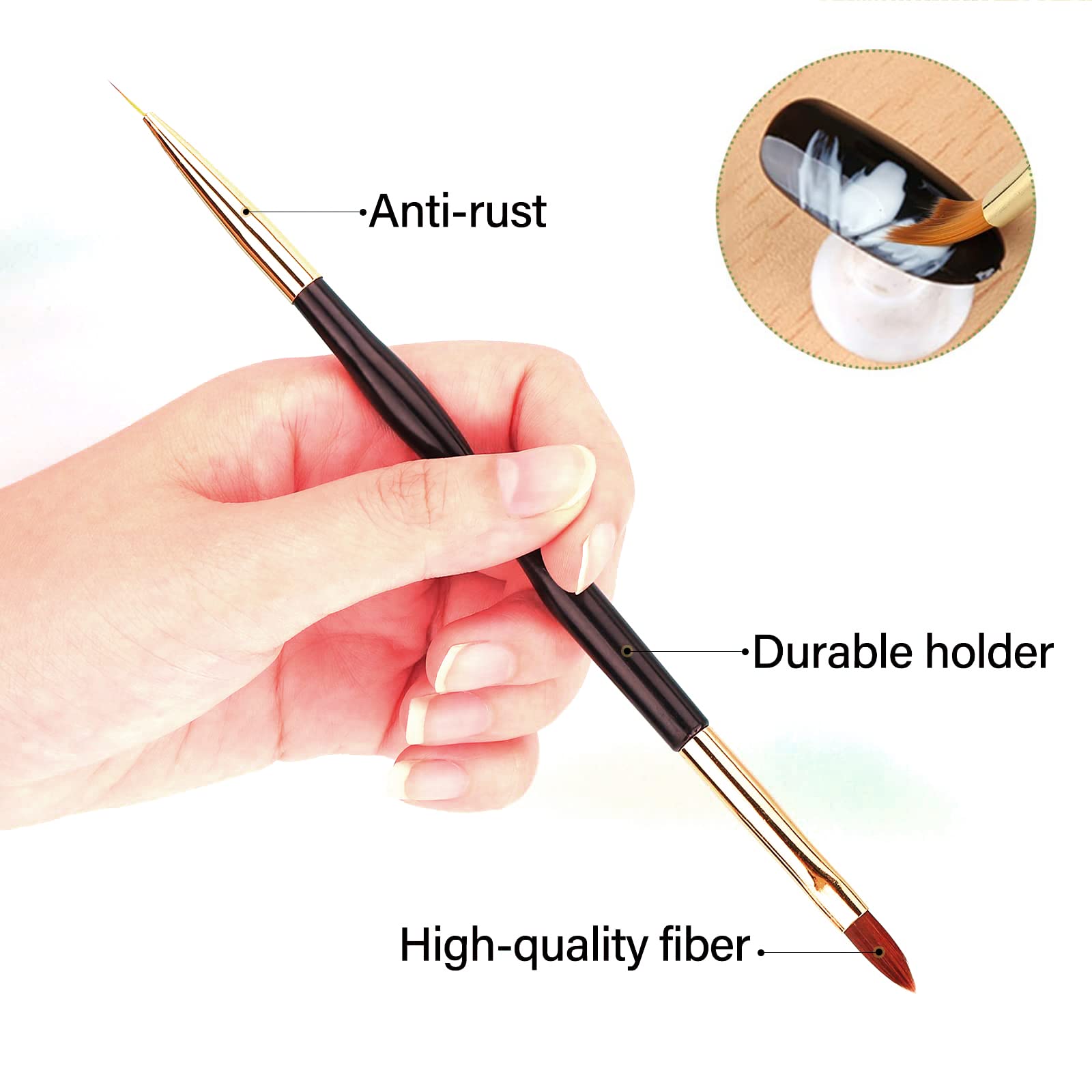 Pennelli per Unghie [3 Pack], Pennelli per Nail Art Professionali, Manicure Kit, Pennelli Smalto, Pennello per Unghie Acrilico Per Decorazioni Unghie (Nero)