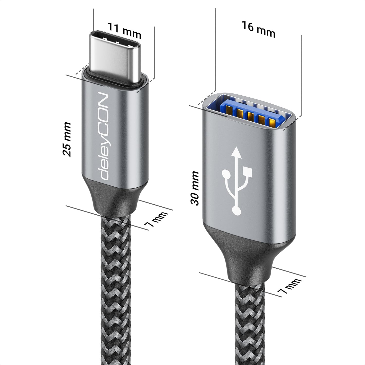 deleyCON 2x USB C na USB Adapter 3.0 OTG Typ-C Wtyk na Gniazdo A - Kabel do iPhone 17/16/15, Galaxy S26/S25/S24, A56, A17, A16 Tablet, MacBook, iMac, iPad, Notebook itp.