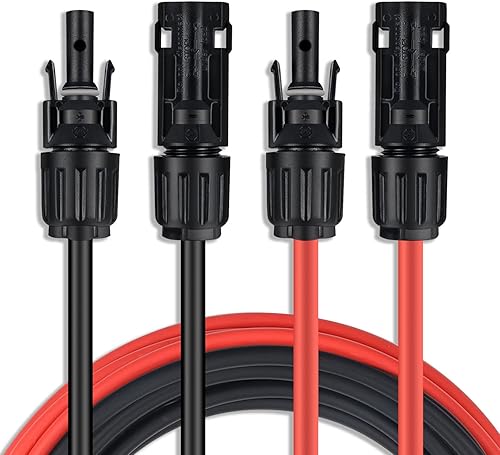 Cable de extensión solar de un par (20 pies 10 AWG) Cable de panel solar con conectores hembra y macho (20 pies rojo + 20 pies negro)
