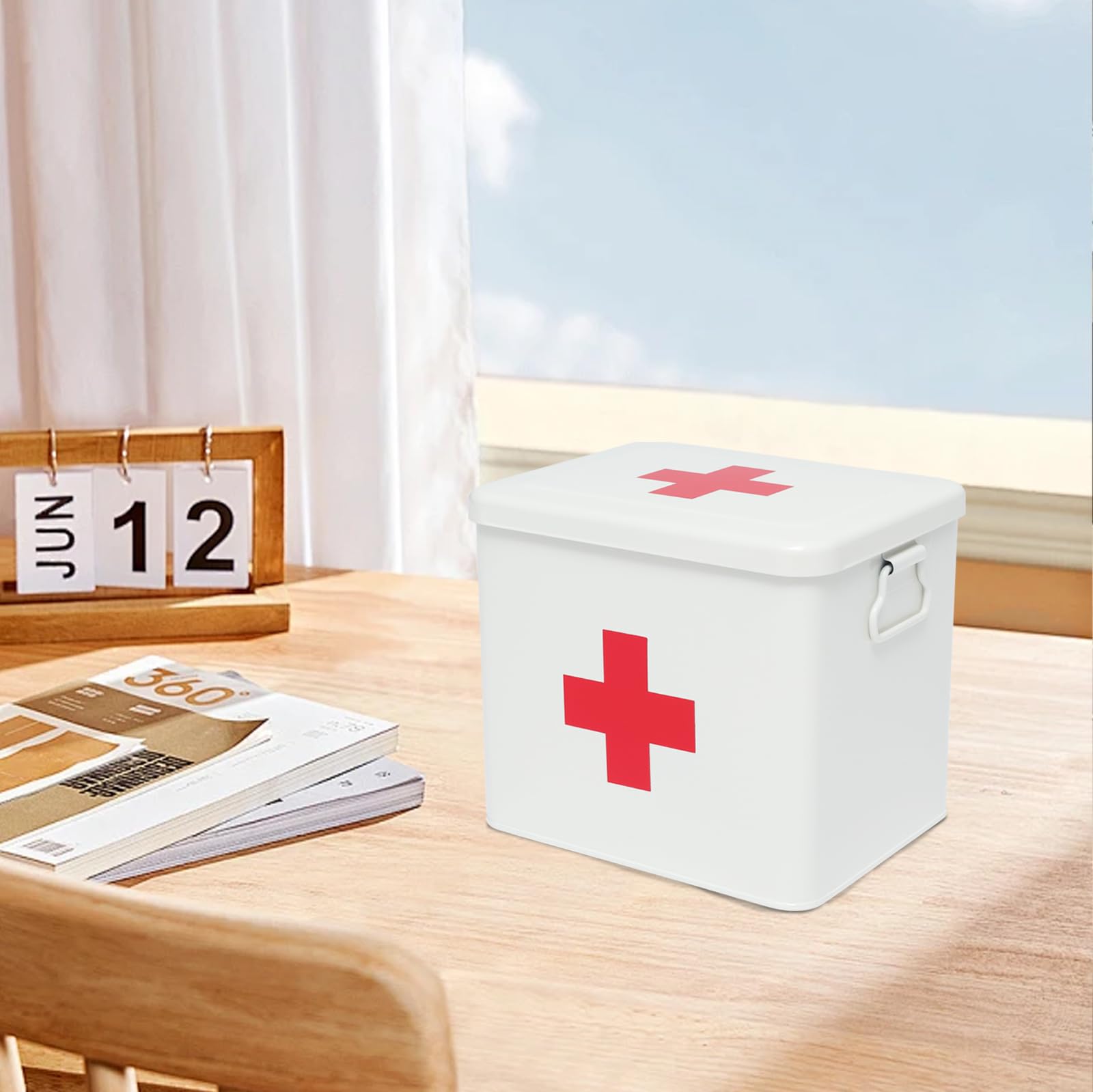 Porta Medicine,Contenitore Per Medicine Domestiche,Organizer Medicinali 2 Strati In Metallo,Scatole Medicine Con Maniglia,Adatto Allo Stoccaggio Di Prodotti Farmaceutici Pronto Soccorso Bianco