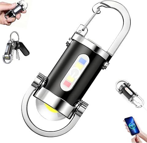 Mini linterna de llavero luminosa, 1200 lúmenes, linterna LED, ultra potente, recargable, USB C, 5 modos de iluminación para camping, emergencia, pesca, senderismo, actividades al aire libre, clase