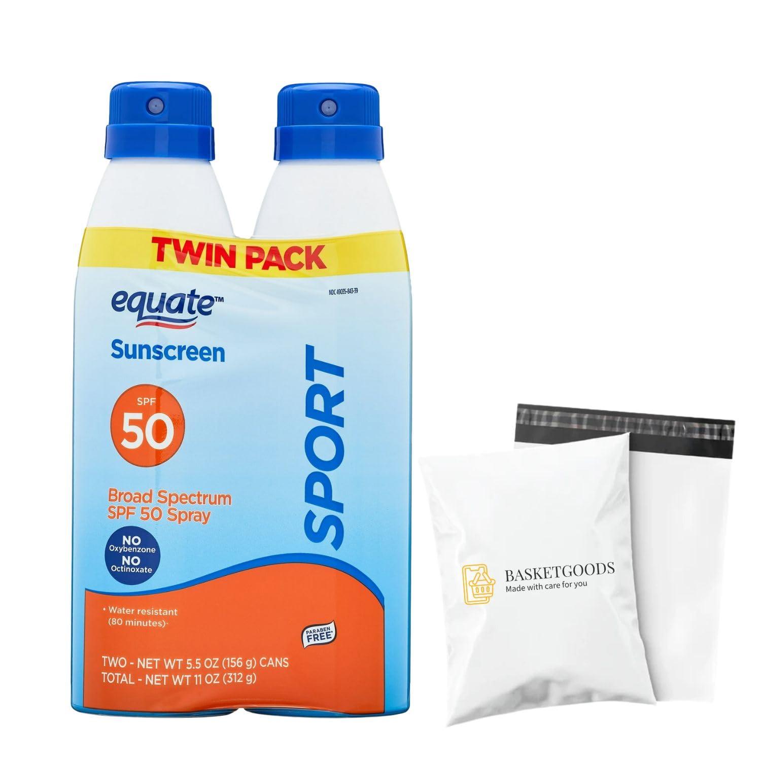 Equate Sunscreen SPF 50- Sport Broad Spectrum Spray pack of 2 Set By Basket Goods