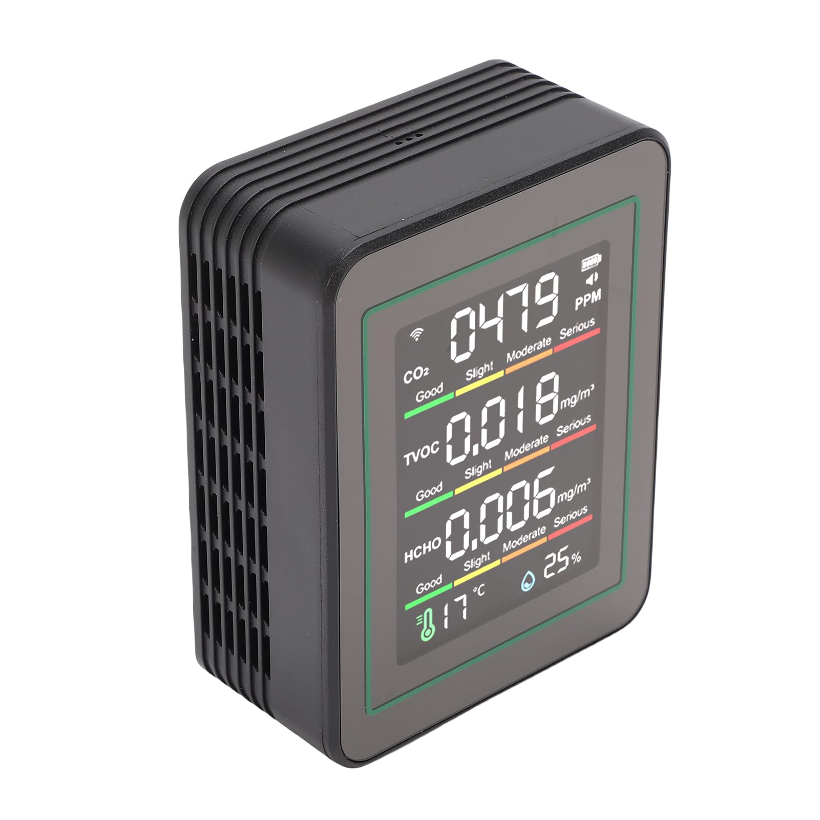 Kavolet Medidor de CO2 Interior WiFi para Monitor Inteligente de Calidad del Aire 5 en 1 con Pantalla LCD, Detector Sensor Infrarrojo para Gimnasio y Invernadero (MT11NW Negro, Sensor infrarrojo WiFi)