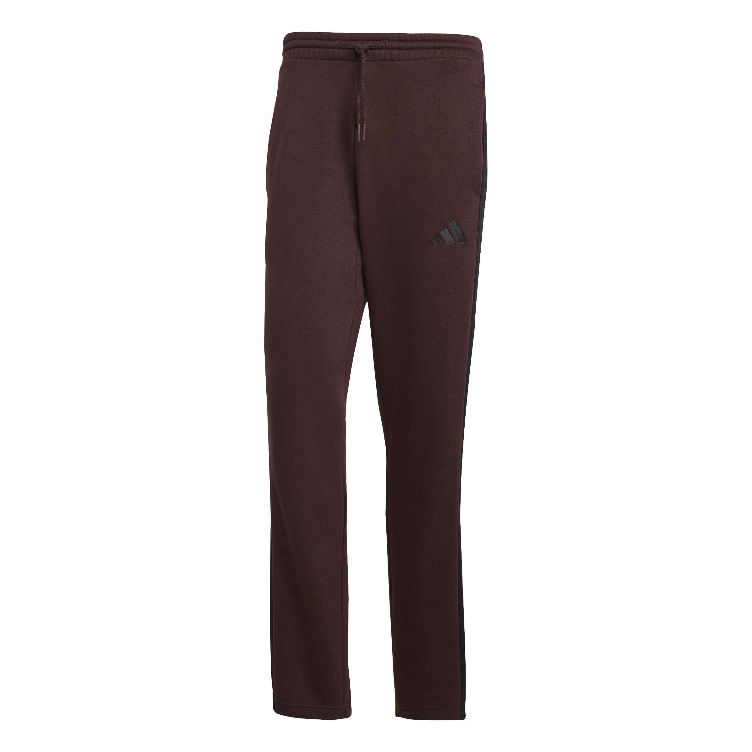 adidas Men's Essentials Three Stripes Fleece Pant Open Hem, Shadow Brown/Black, S