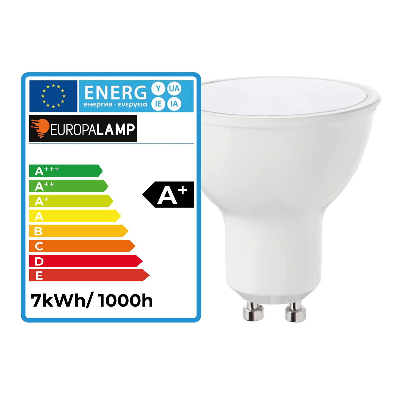 Europalamp – 30 focos empotrables orientables blanco con GU10 LED de 7 W eqv. 56 W blanco cálido 3000K