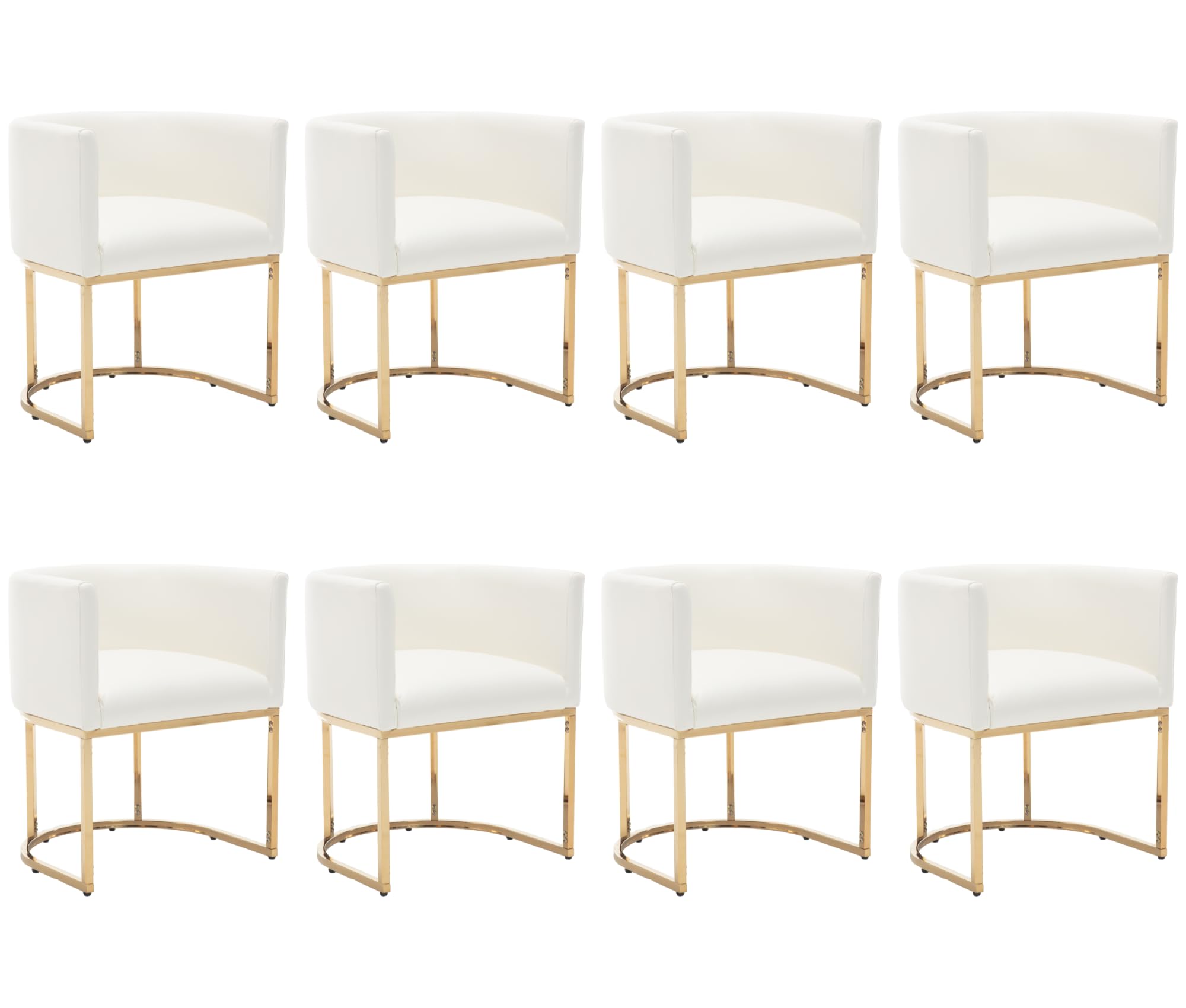 BESTANO Faux Leather Dining Chairs Set of 8 Modern Barrel Arm Chairs with Golden Metal Frame, Upholstered Kitchen Chairs 18.5" Wide Accent Chairs for