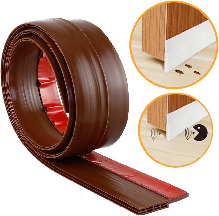 Image of Silicone Self-Adhesive Door and Window Shield Tape - Bottom Sealing Strip for Home Weather Stripping, Air Gap, Sound and Dust Proof Seal (Brown)