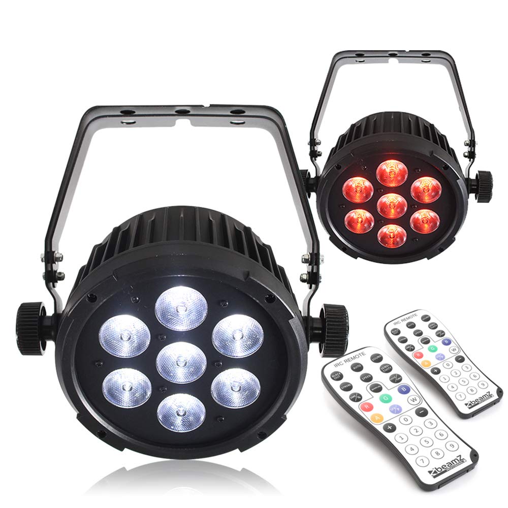 BeamZ BT270 LED Par Can Lights Package, Pair of DJ Stage Lighting Effects with RGBW Colour Mixing, DMX Control, Sound Activated Mode and Remote Control
