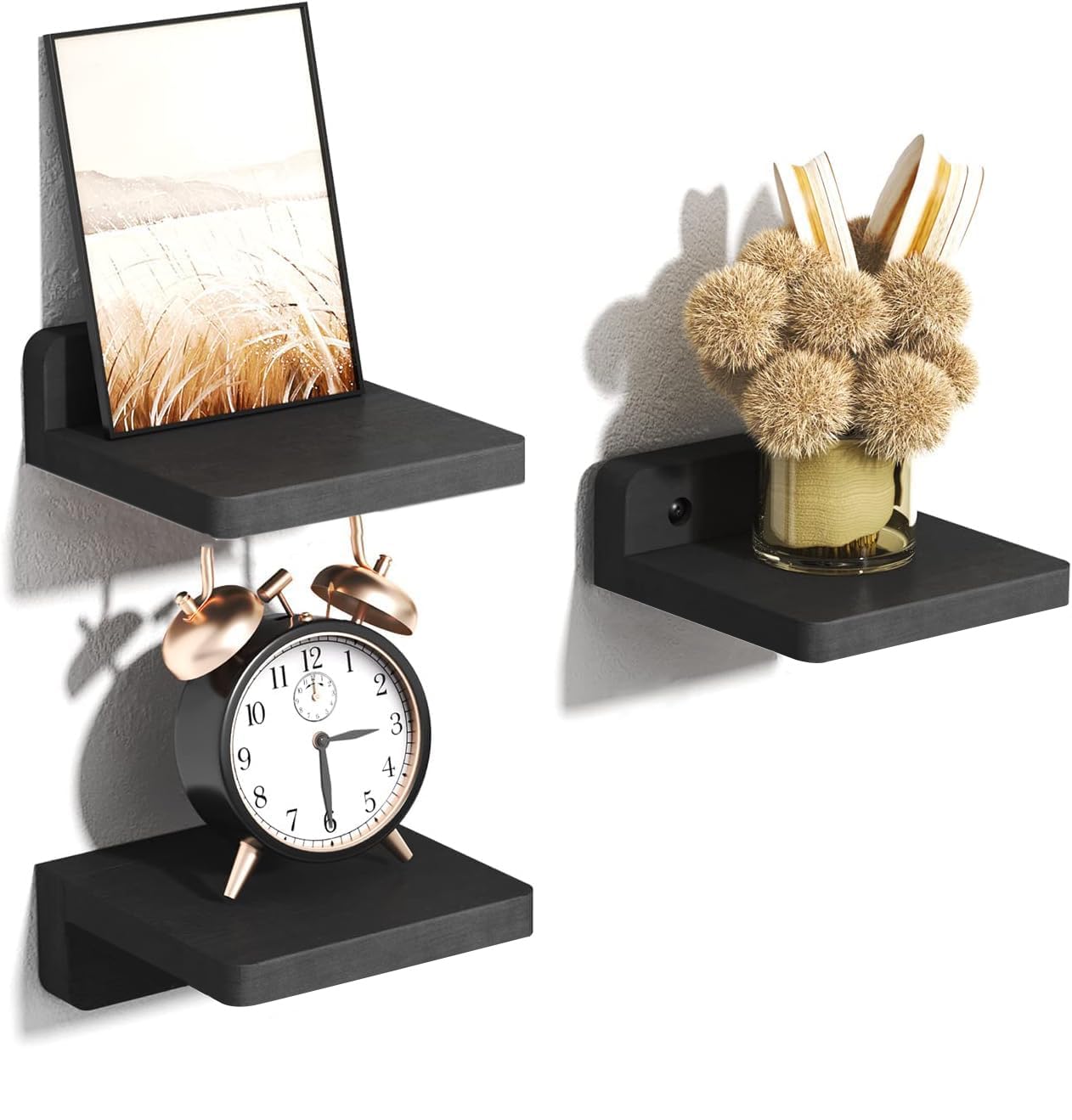 Small Floating Shelves, Set of 3 Black Shelves for Wall Decor & Storage | Wall Mounted Small Wall Shelf | Mini Display Shelf for Living Room, Bathroom, Kitchen & Bedroom Decor