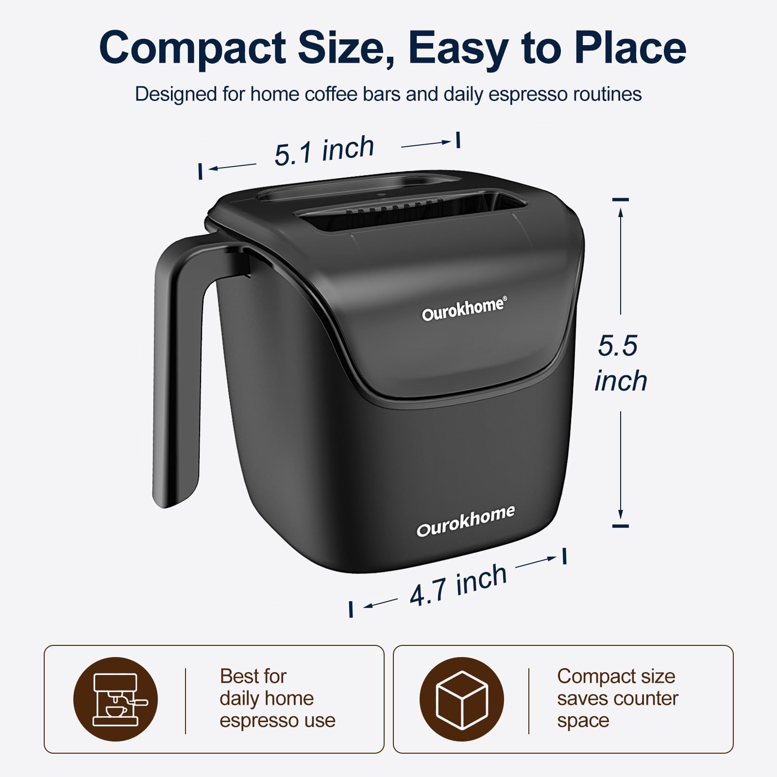 Ourokhome Espresso-Klopfbox mit Deckel, kompakter Kaffeesatzbehälter für Zuhause, Kaffeebar, abnehmbare Klopfstange, Außenseite aus 304 Edelstahl, rutschfester Boden und Griff, leicht zu reinigen