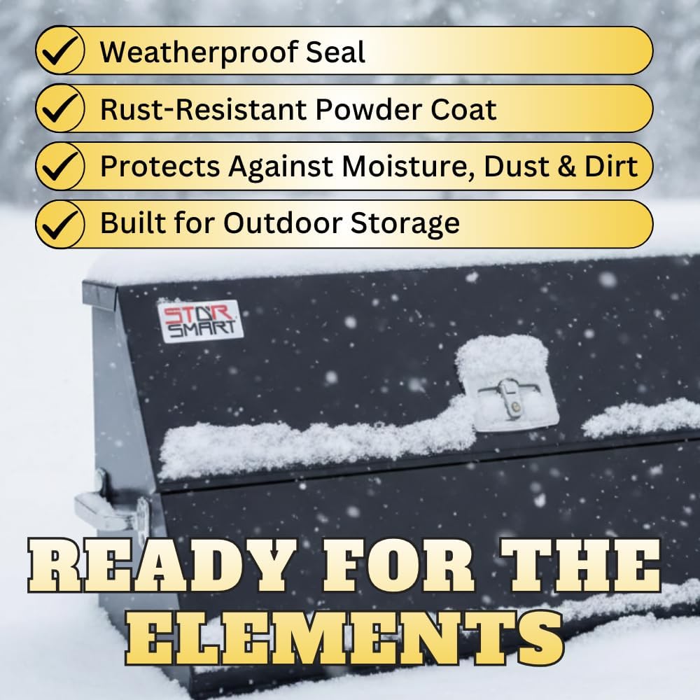 Toolbox – Black Powder-Coated 14-Gauge Steel | Split-Lid Tray, Weather-Resistant Seal | Fits 200+ Common SAE & Metric Hand Tools | Truck & Shop Organizer (36")