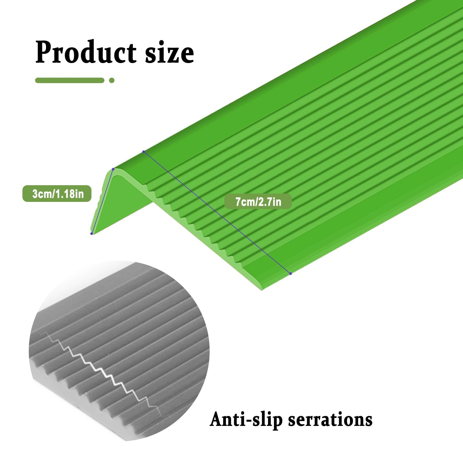 Material de PVC Autoadhesivo Perfil de Borde de Escalera, Tiras Antideslizantes Para Peldaños, Fácil de Instalar Y Resistente Al Desgaste, Perfil de Borde de Escalón Autoadhesivo de 5FT(Green,3m/118in