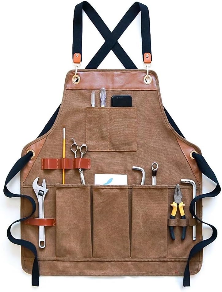 Work Aprons Canvas Cross Back Heavy Duty Adjustable Tool Apron Chef Aprons for Women Men