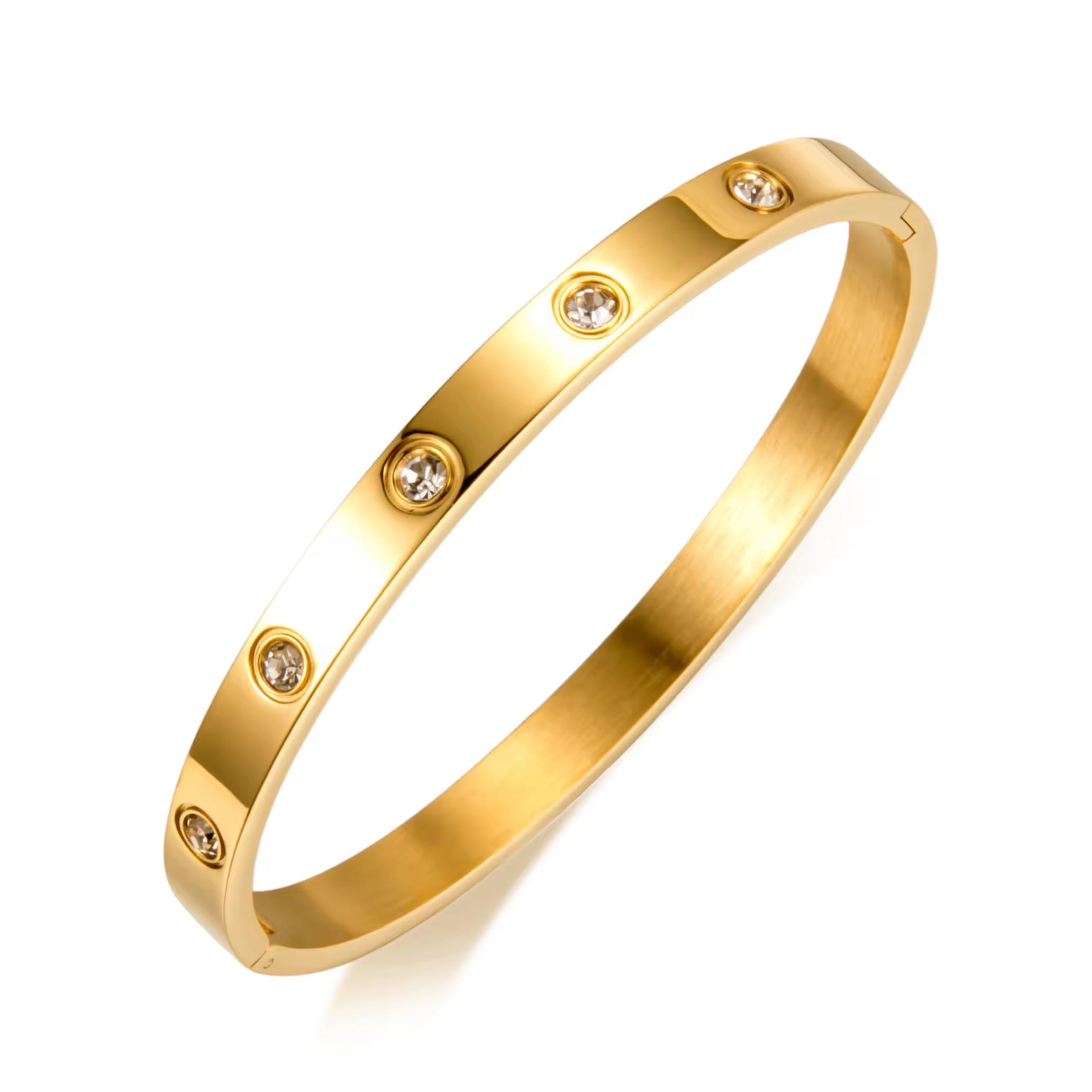 MEENAZ 18K Gold Plated Stainless Steel Openable Crystal Bracelet | Latest Stylish Cuff Bangle | Love Friendship Couples Gifts for Women Girls Mother Sister Wife Girlfriend | Anti Tarnish Jewellery