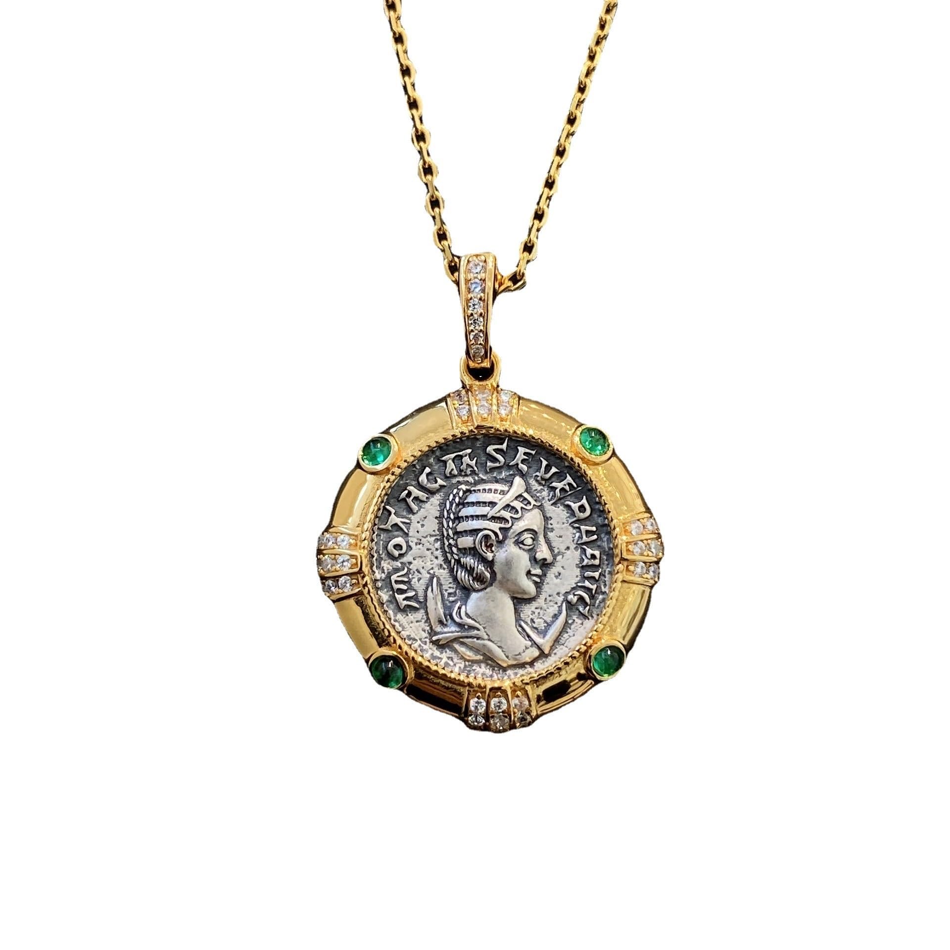 Collana con ciondolo a forma di moneta antica della dea romana della mitologia, simbolo antico romano, amuleto, One Size, Agata
