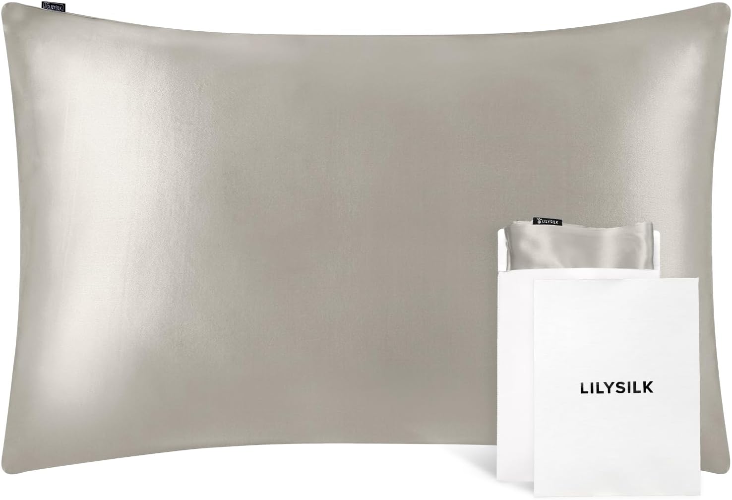 LILYSILK 1PC 100% Silk Pillowcase for Hair and Skin 19 Momme Silk Both Sides Terse Envelope Pillow Cases Anti-Aging and Hair Loss, Silvergray Standard(20" X 26")