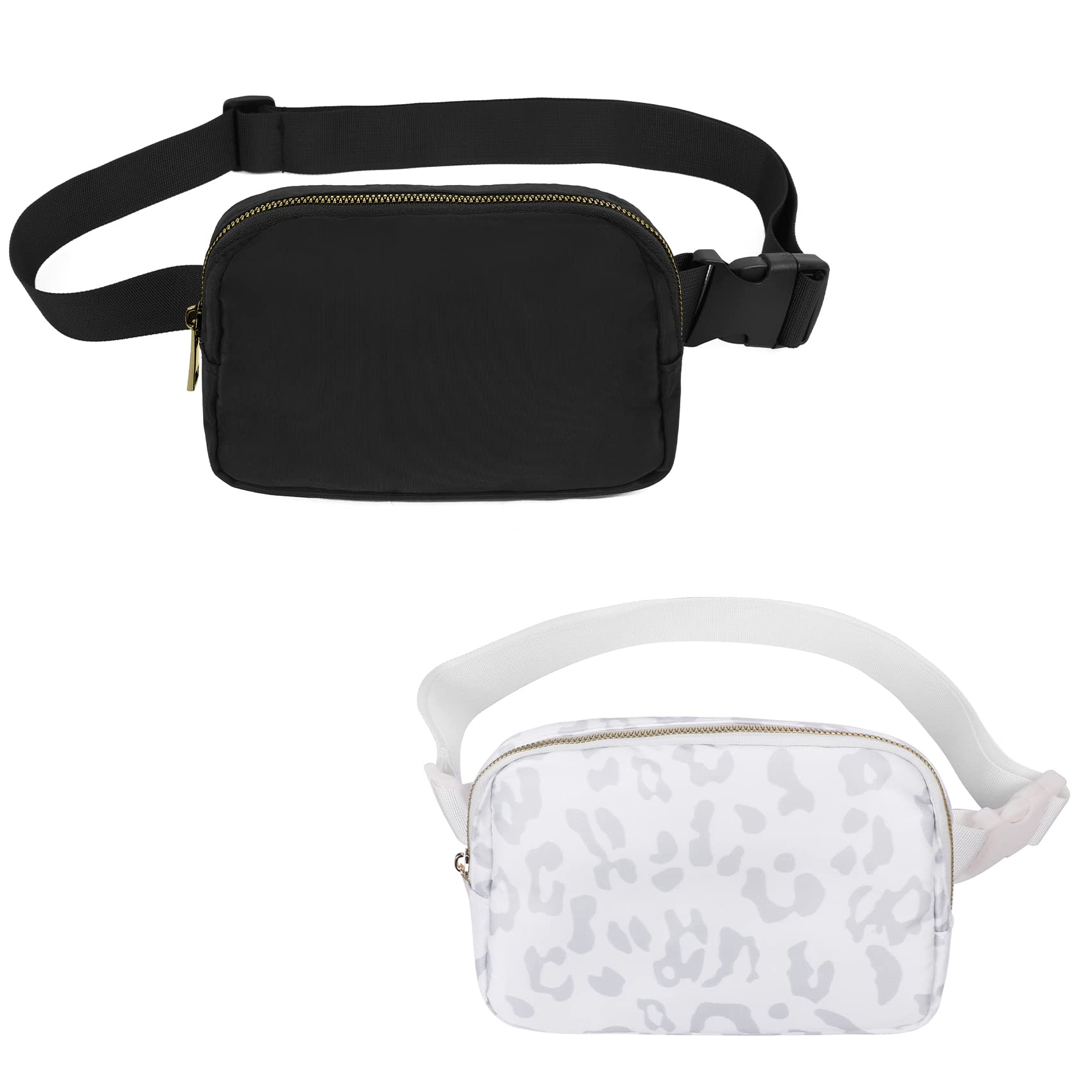 VOROLO Fanny Pack For Women And Men Crossbody Bag Black+Leopard White
