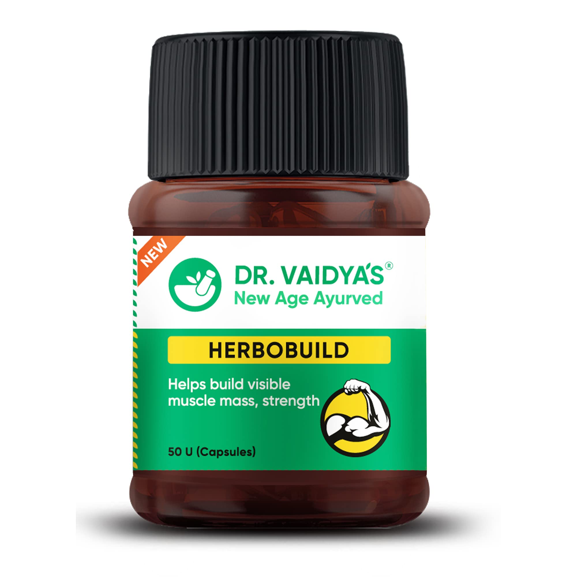 Dr. Vaidya's Herbobuild Capsules | Ayurvedic Muscle & Mass Gainer For Stamina & Strength | Natural Ingredients - Ashwagandha & Methi | (50 Capsules) Pack of 1