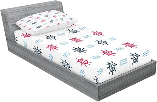 Miniatura 2 de Ambesonne Ships Wheel - Juego de sábanas y fundas de almohada para volante, diseño de ondas abstractas, ilustración vintage estilo garabatos, juego