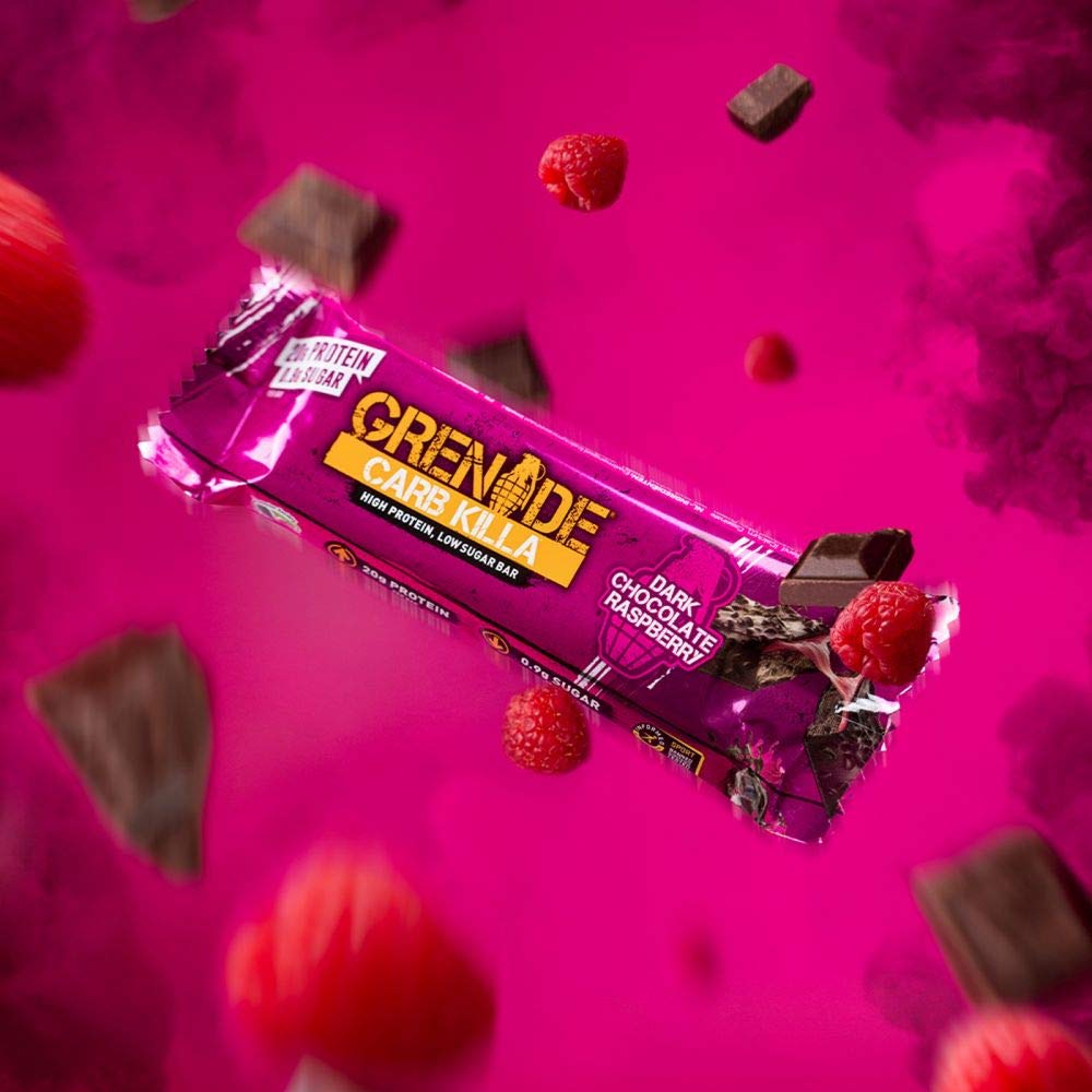 Grenade Barre Protéinée - Dark Chocolate Raspberry, 12 x 60 g | Riche en Protéines, Pauvre en Sucre, Plus de 20 g de Protein par Barre
