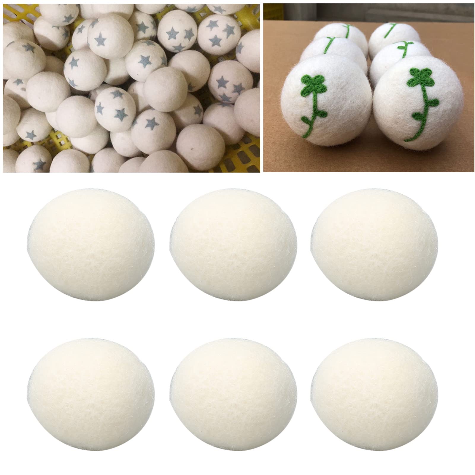 Baxnore Palline per asciugatura in lana naturale Confezione da 6 palline per ammorbidente riutilizzabili Riducono l'adesione statica Accorciano il tempo di asciugatura per i vestit (3,5 cm)
