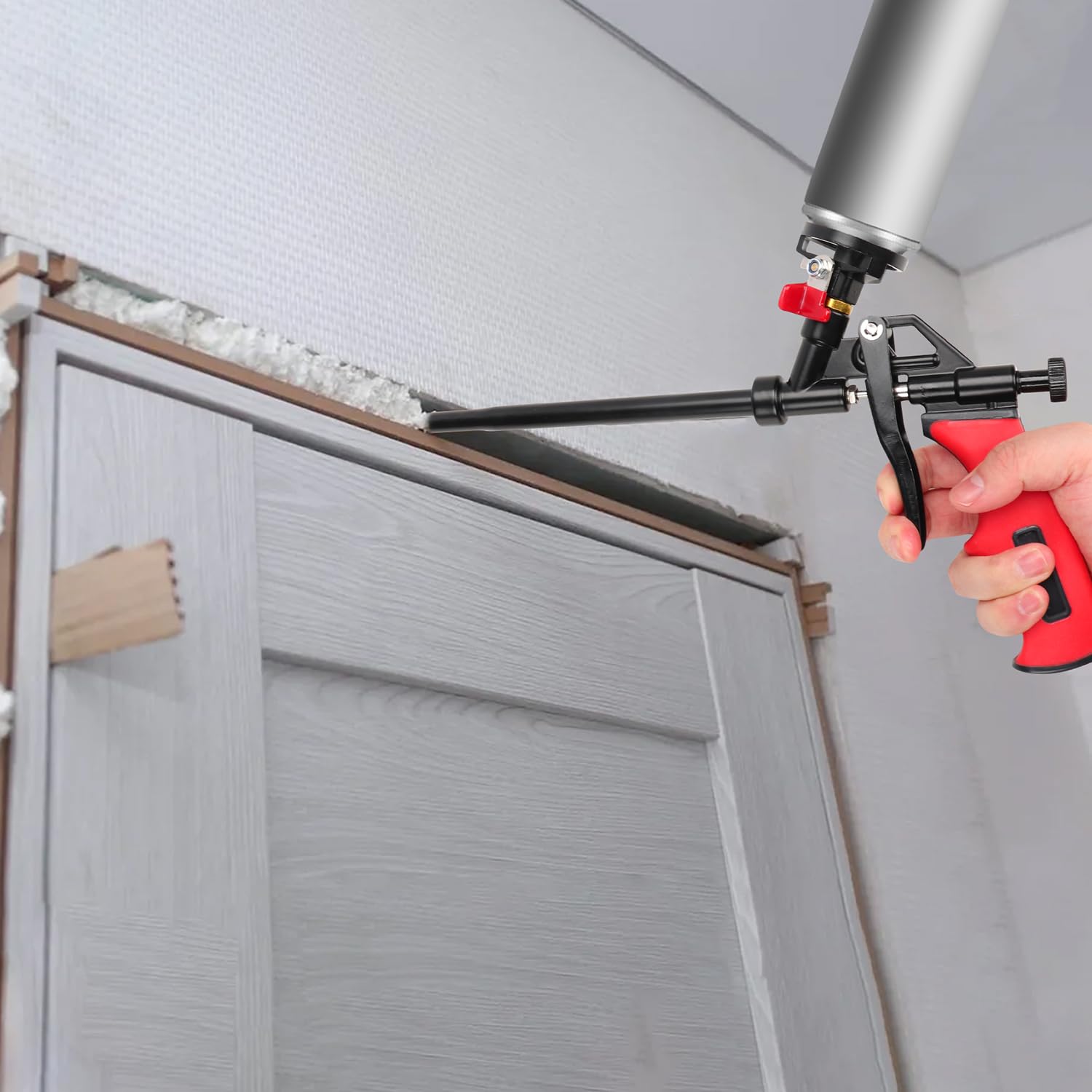 Pistola in schiuma PU, 2 pezzi, pistola per schiuma da costruzione, 63 cm, pistola a spruzzo avanzata in metallo, pistola dosatrice professionale con interruttore per sigillare, riempire e