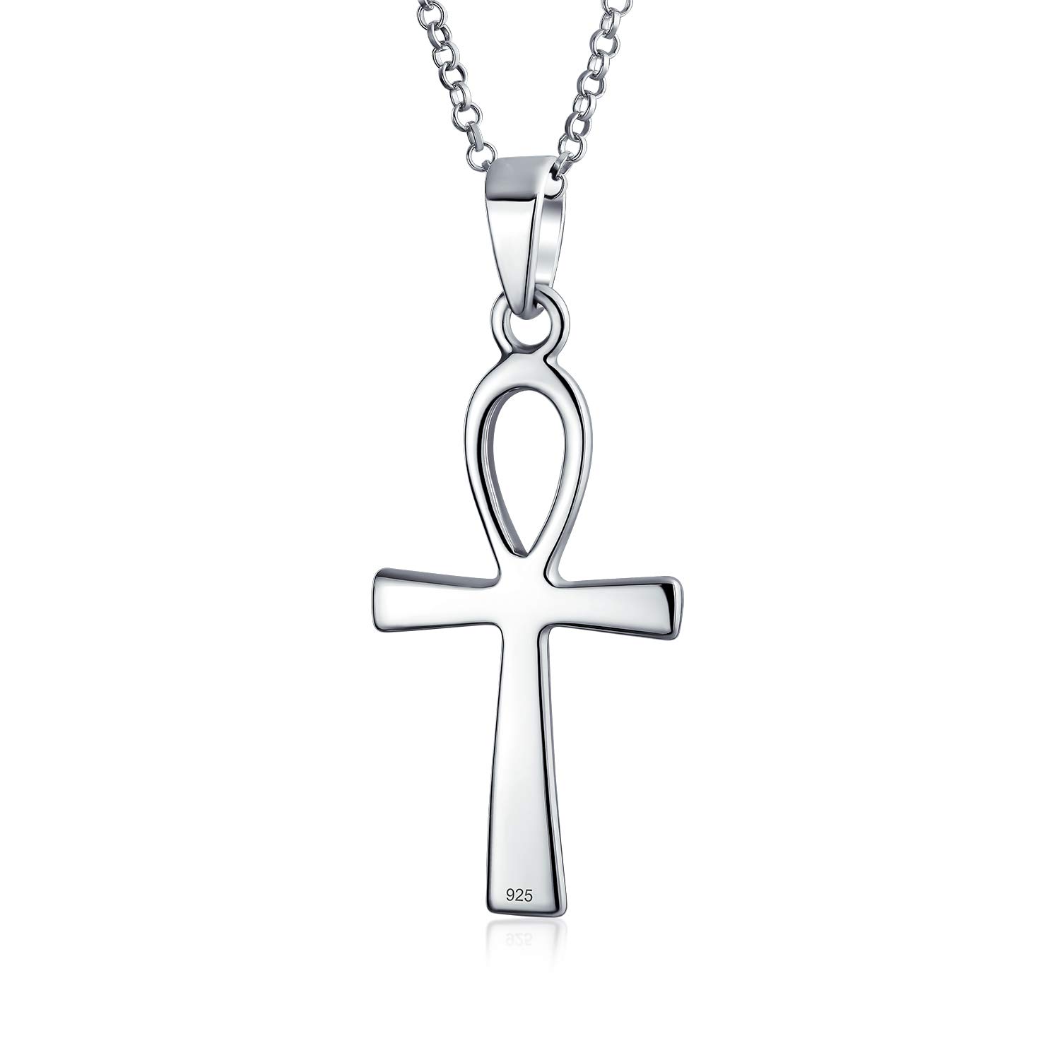 Bling Jewelry Collar Grande Unisex Con Colgante De Cruz Egipcia Ankh Clave De La Vida Religiosa Para Mujeres Hombres Y Adolescentes Pulido En Plata Esterlina .925.