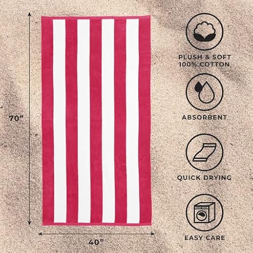 Great Bay Home Oversized Beach Towel 100% Cotton - Xl Cabana Pink Beach Towels For Adults - Cute Pool Towels Oversized - Lightweight Extra Large Pool Towel - Quick Dry - Beach Towel For Travel #TOP1