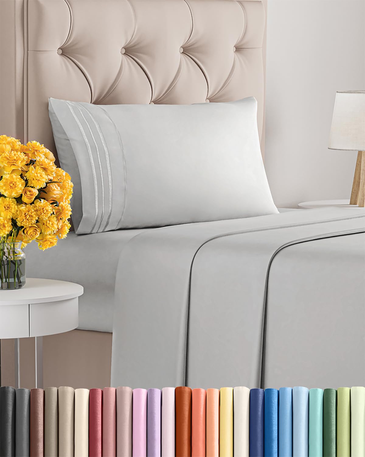 Twin Size 3 Piece Sheet Set - Ultra Soft &amp; Cooling Bed Sheets - Soft Grey
