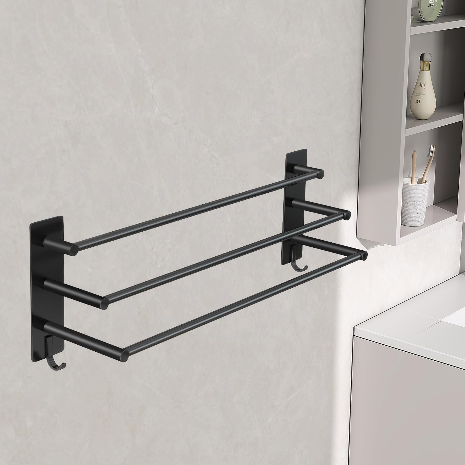 Xivada Handdoekrek Badkamer - 50 Cm - Handdoekstang Zwart - Schroeven & Zonder Boren