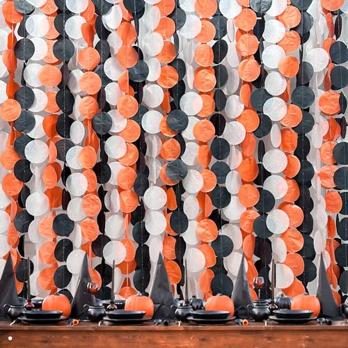 Image of 192 Ft Orange Black White Party Decorations Polka Dots Garland Streamer Backdrop for Halloween Fall Autumn Graduation Birthday Baby Shower Wedding Engagement Bachelorette Bridal Shower Party Supplies
