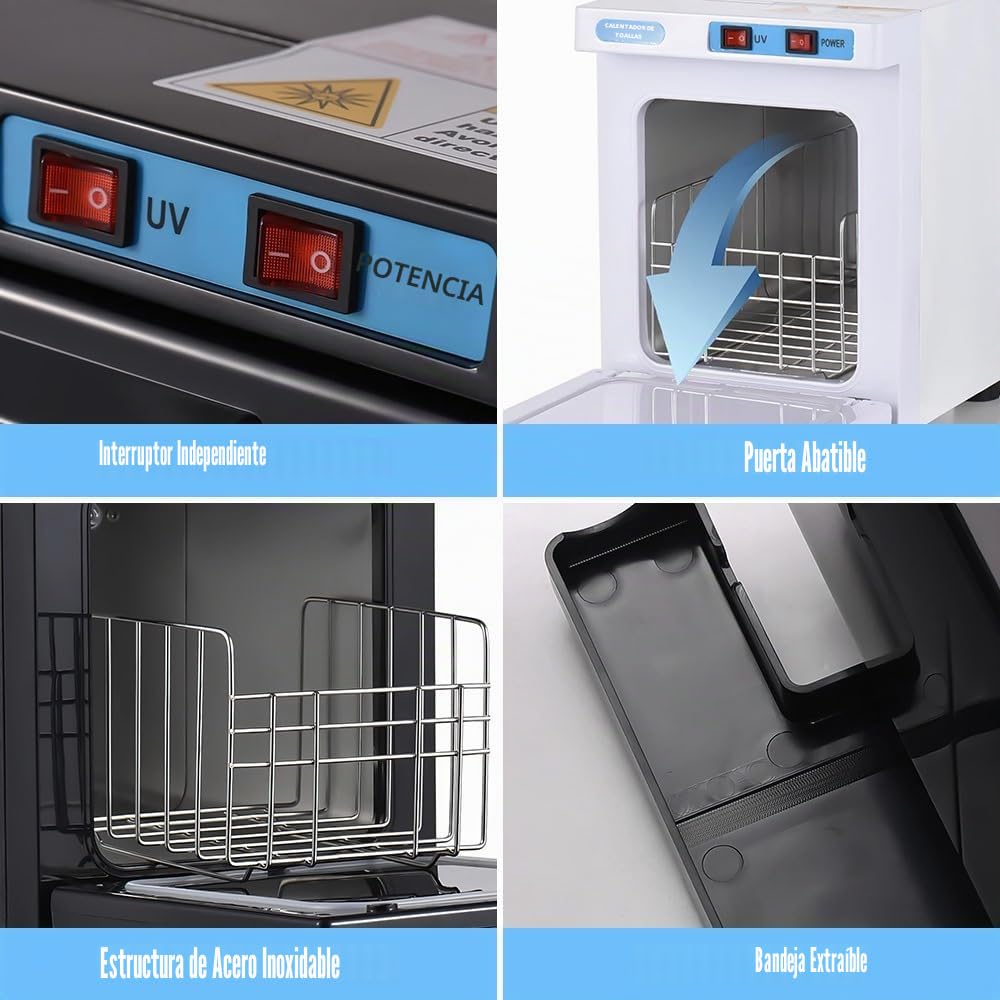 EagerMinds Calentador de toallas, 10/23L UV toalla desinfectante, toalla caliente esterilizador gabinete, toallas de calefacción de 360°, 176°F calentador profesional para belleza, salón, spa (blanco)