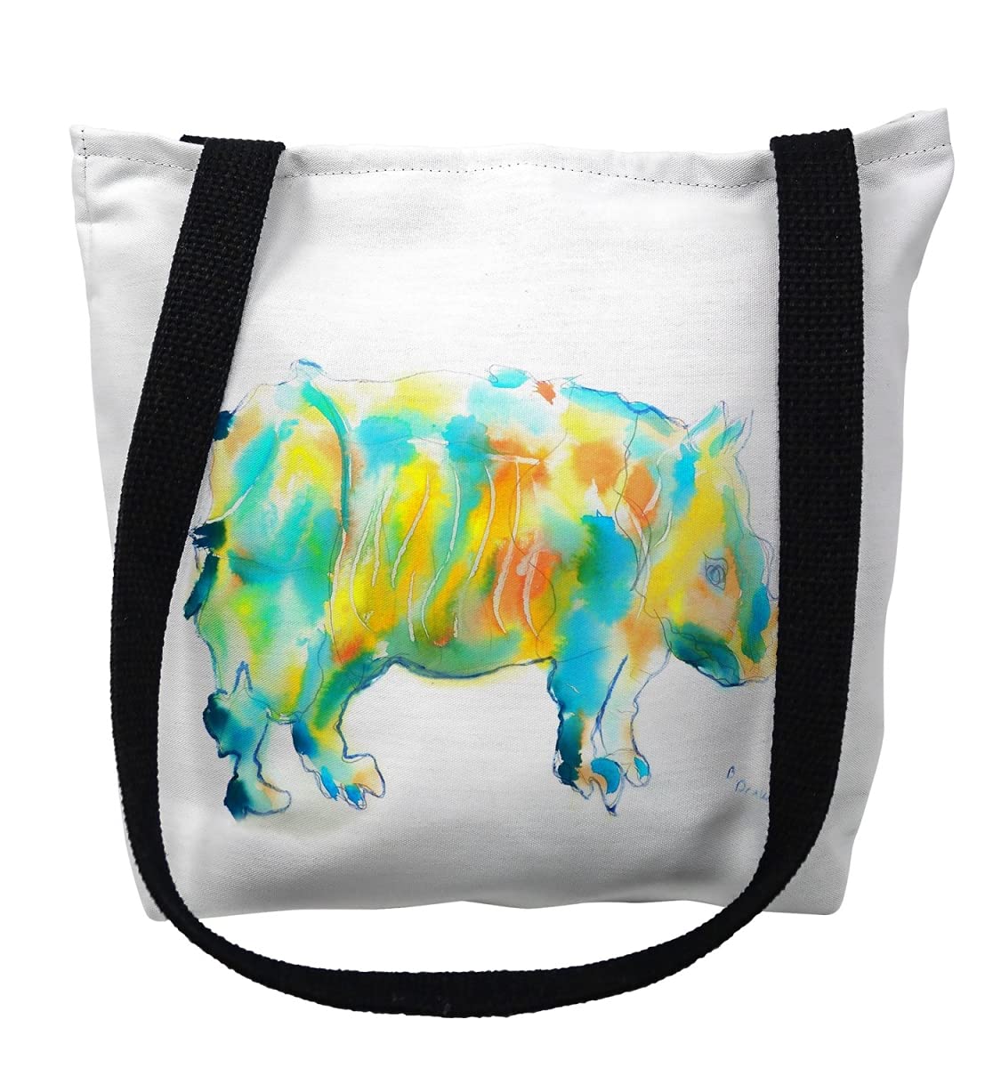13 x 13 in. Rhino Small Tote Bag by Betsy Drake – Cotton, Black, Model TY129S