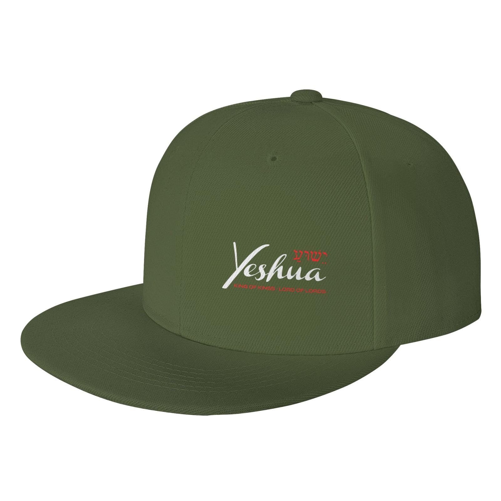 Kwqdozf Unisex Moss Green Yeshua Jesus Christian Flat Brim Hat Classic Fashion Trucker Adjustable Brim Baseball Cap For Men Women Black