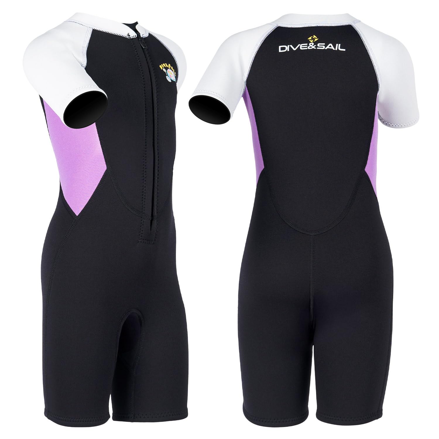Kids Shorty Wetsuit for Girls Toddler 2.5mm Neoprene Short Sleeve One-Piece Suit Front Zip Wet Suit Thermal for Swimming Surfing Diving Scuba Black M Size