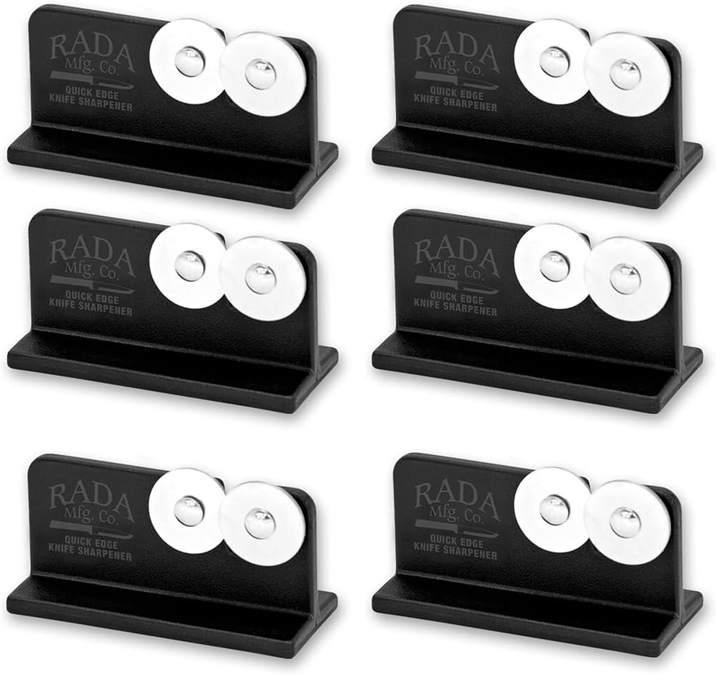 Rada Cutlery Quick Edge Knife Sharpener (R119), 3.5"x2", Stainless Steel Wheels, Made in USA, Pack of 6