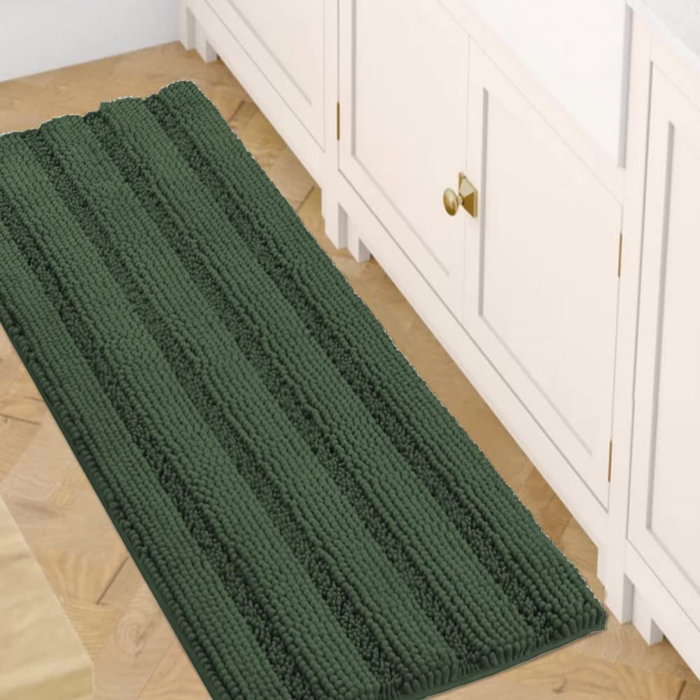 H.VERSAILTEX Bath Rugs for Bathroom Non Slip Bath Mats Extra Thick Chenille Striped Bath Rug Runners 47" x 17" Absorbent Fluffy Soft Shaggy Mats Dry
