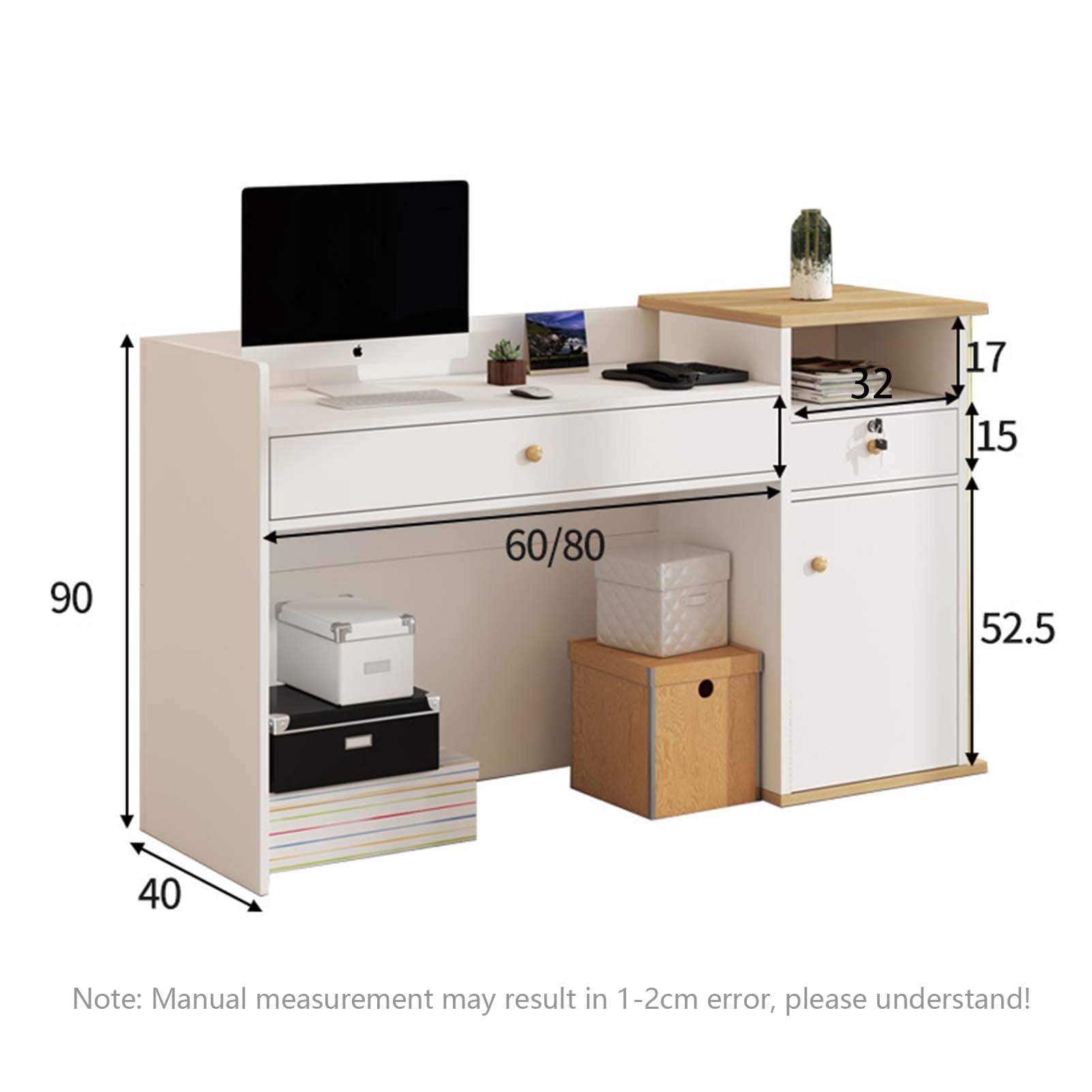Empfangstisch Aus Massivholz Mit 2 Schubladen SchrankfäChern BüRo Rezeption FüR Friseur Hotel Praxis GroßE Arbeitsplatte Staubschutz Computer Kasse(Size:120CM,Color:a)