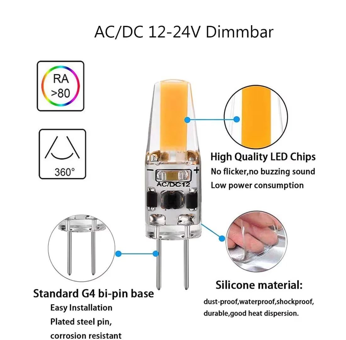 3W G4 LED Lampen Dimmbar, G4 LED Birnen Ersatz für 30W Halogenlampen, Neutralweiß 4000K, 12V AC/DC, 300 LM, 360°Abstrahlwinkel, G4-Sockel Niedervolt Halogenlampe, 20er Pack